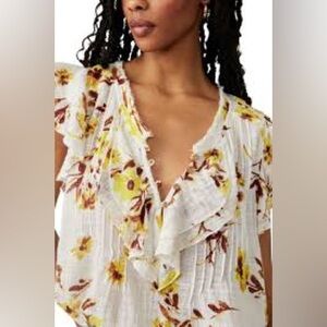 Free People Spring Floral Ruffle Blouse